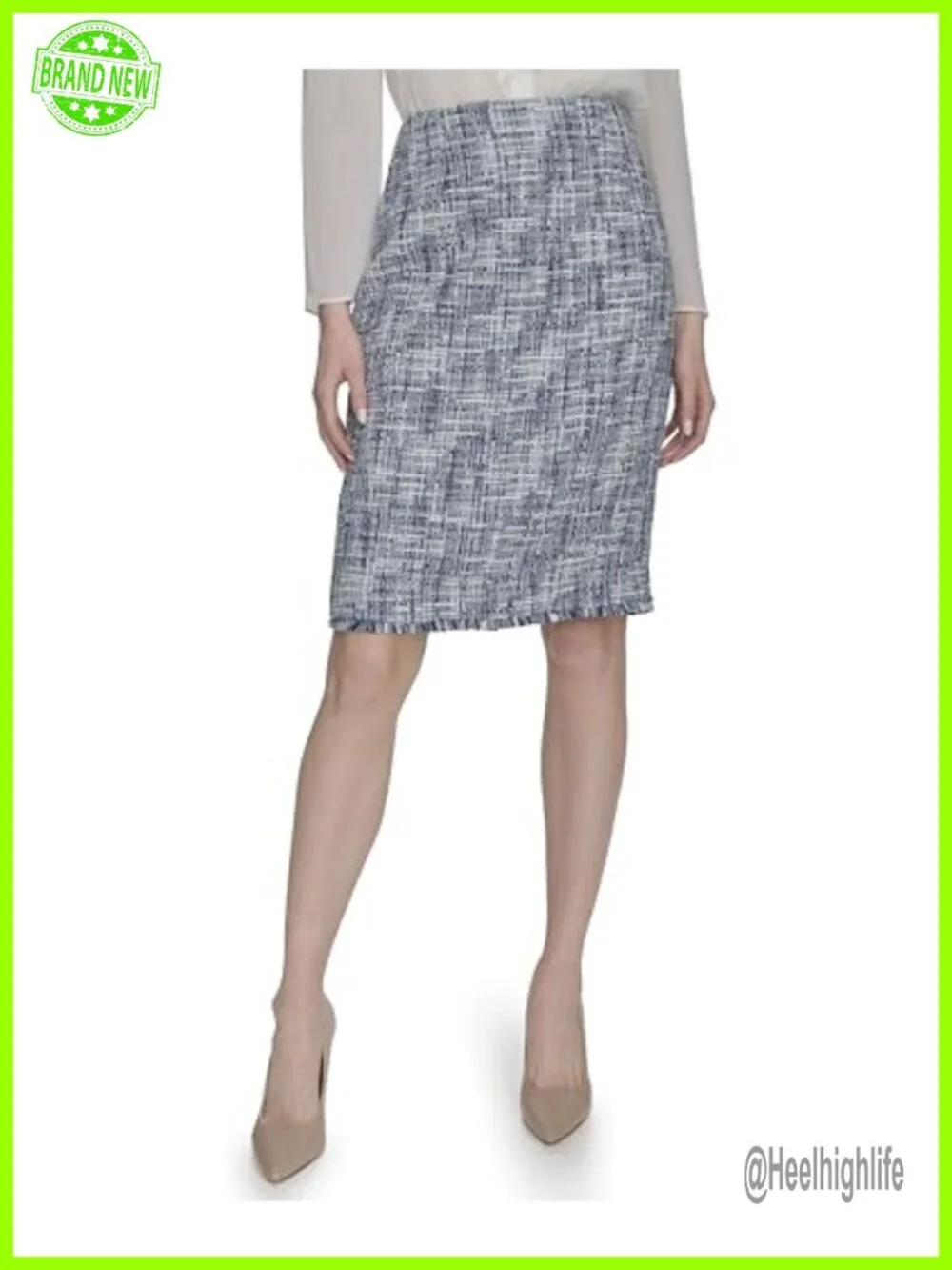 Tweed Pencil Skirt, Knee Length, Business Casual, Button Closure, Dry Clean Only